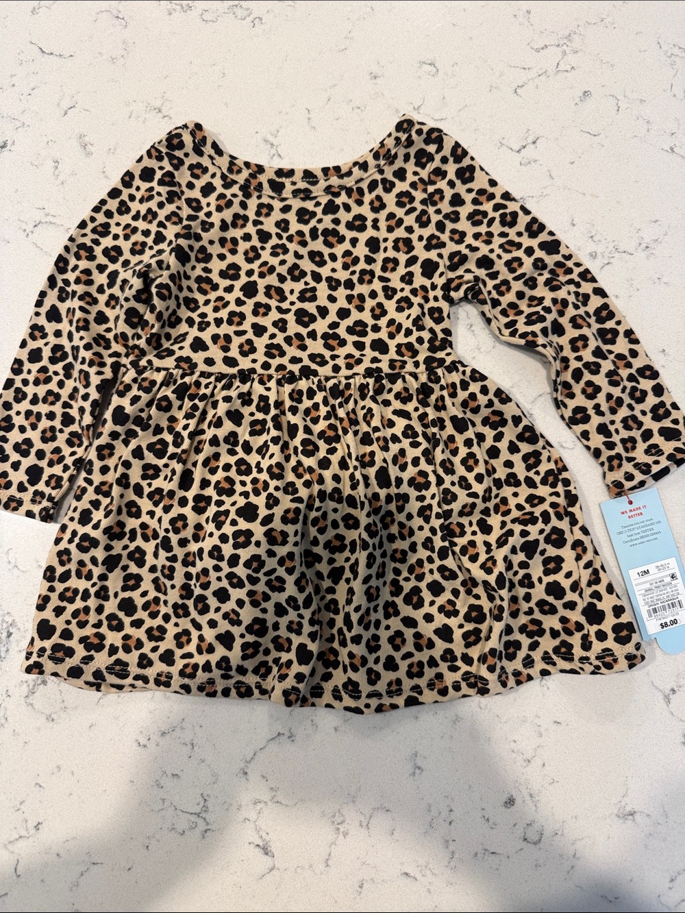 Cat & Jack Girls' Leopard Print Long Sleeve Dress - Tan & Black